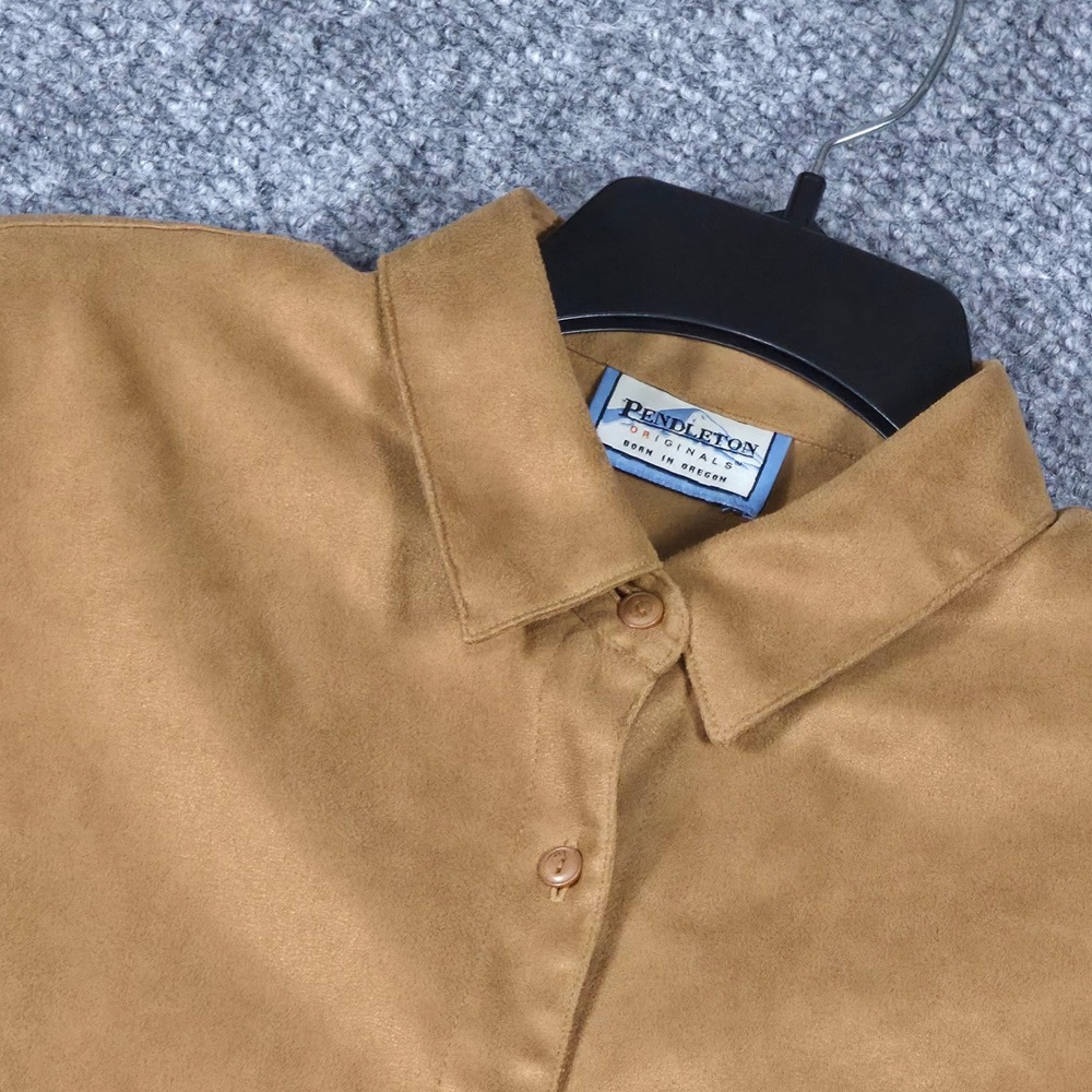 Pendleton Womens Button Down Shirt Camel Faux Suede Blouse Long‎ Sleeve L
